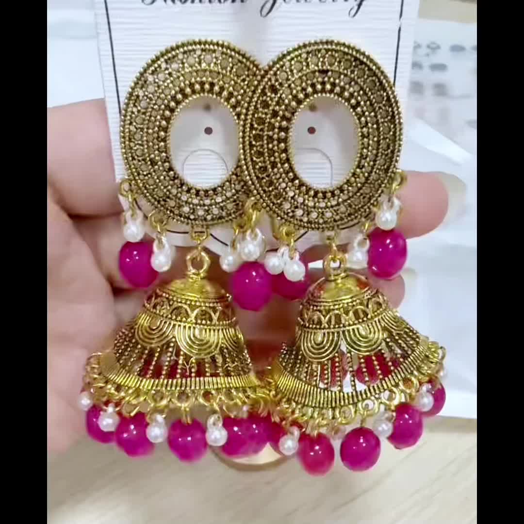 Women's Vintage Agate Oval-Shaped Earrings with Rhinestones